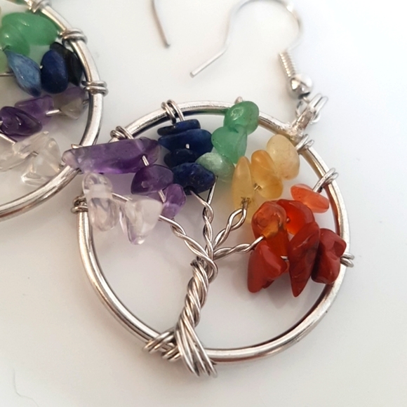 2/25$ Drop Earrings Tree of Life 7 Chakras Naturel Gemstones - Picture 7 of 12